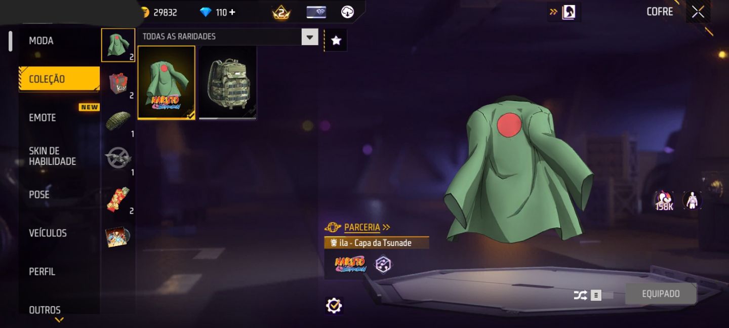CONTA FF NÍVEL 25 + 3 SKINS DO NARUTO + 2 EMOTES + GELO + 110 DIAMANTES