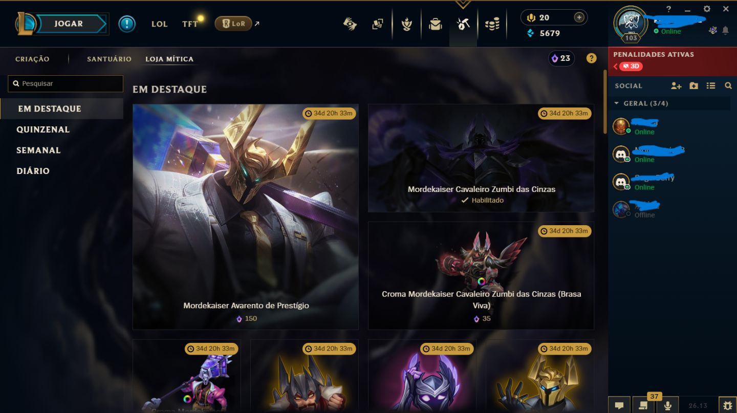 VENDE-SE CONTA DE LEAGUE OF LEGENDS (BR) PLATINA 3 UPADA