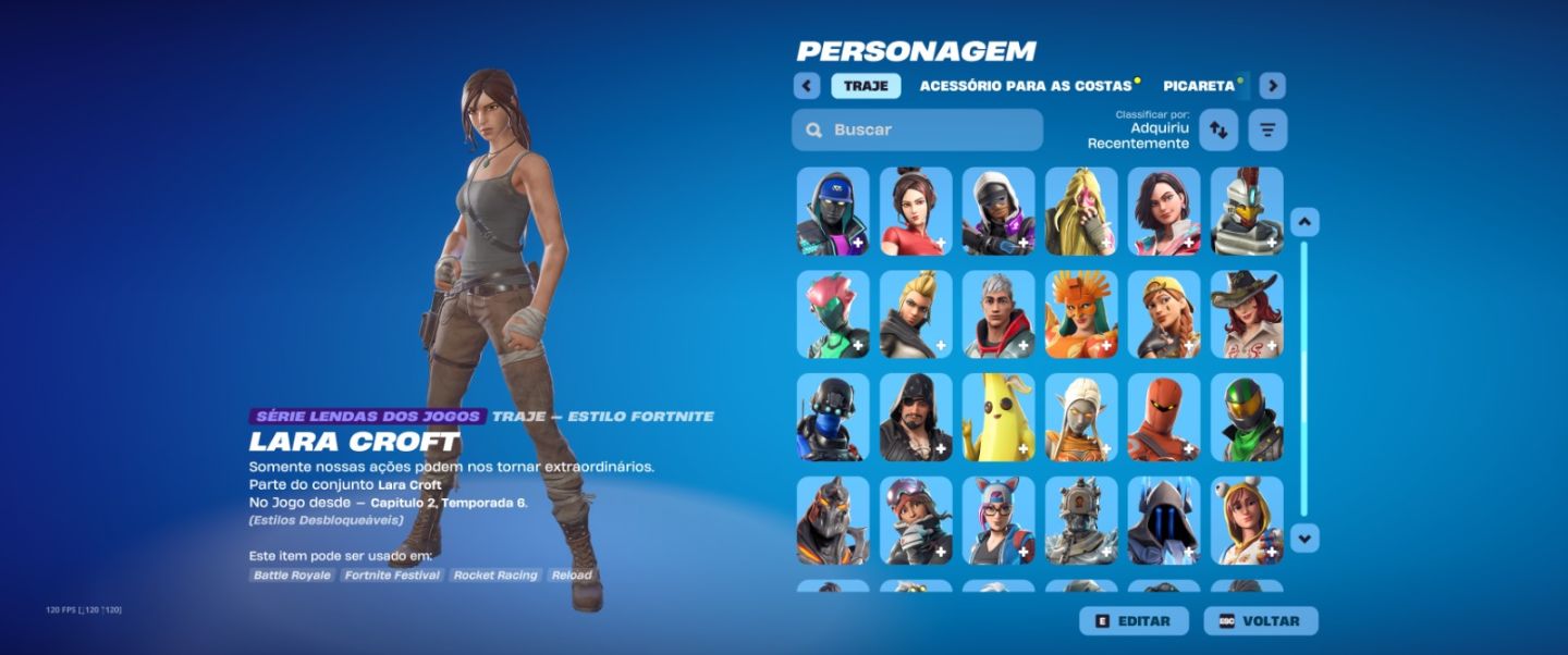 Conta Fortnite com Skins raras e alguns passes antigos. Machado leviatã e Lara.