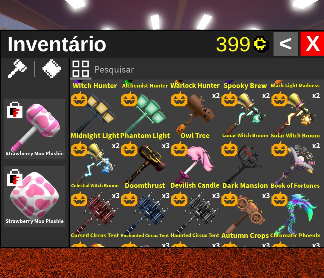 FTF Inventário com quase todas as marretas incluindo Moo Plushie