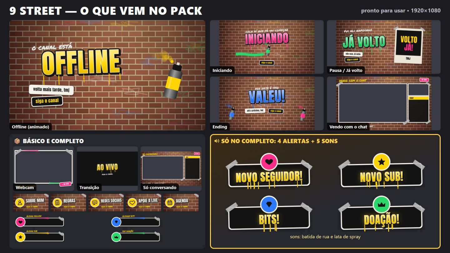 Overlay Twitch e Kick Animado Pronto | Alertas + Sons | 10 Estilos