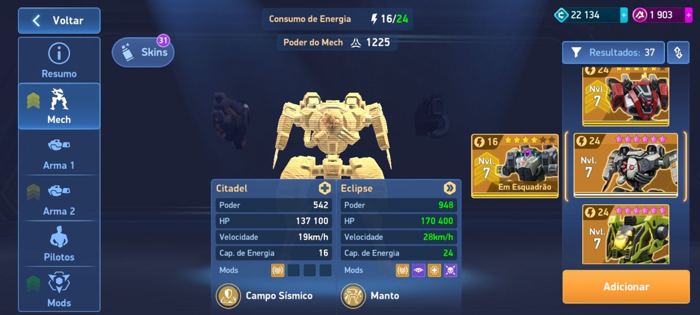 Conta Mech Arena com mais de 12000 de poder