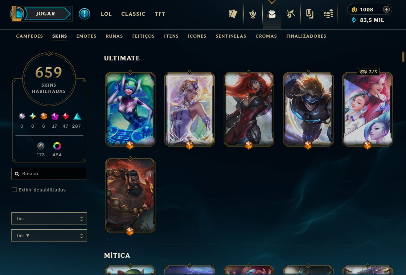 Lvl 767 | 659 skins | 1008 RP | Bordas e muitos mais