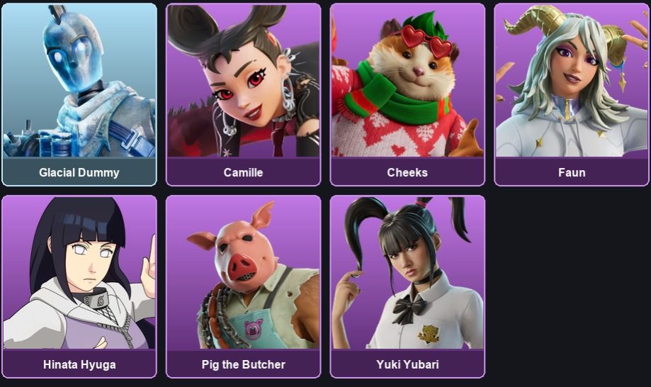 Conta 7 Skins - HINATA HYUGA - PIG THE BUTCHER - FAUN - CAMILLE