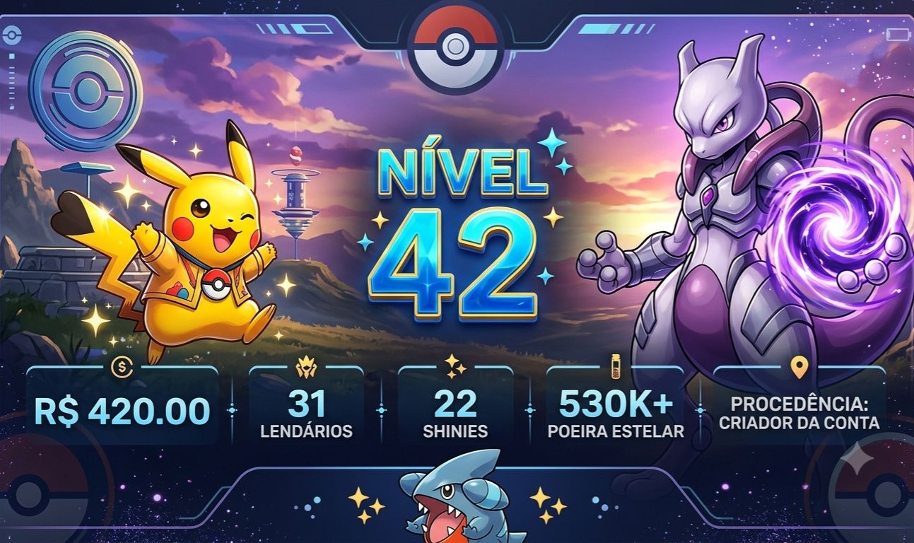 Conta Pokémon Go, Nível 42, 31 lendários, 22 shinys com Pikachu cosmog shiny
