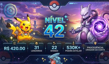 Conta Pokémon Go, Nível 42, 31 lendários, 22 shinys com Pikachu cosmog shiny