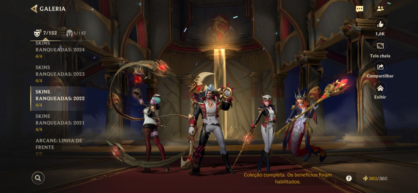 Conta Wild Rift com 125 skins e todas do passe ranked