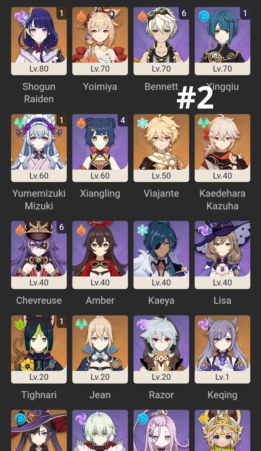 Contas de genshin com alguns T5