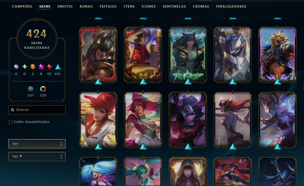 Conta lol main sup peel 400+ skins + TFT (vava com 1 skin de loja e passes)