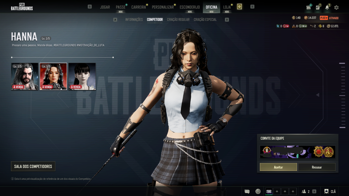 CONTA PUBG PLUS+ LV500 - 7 PROGRESSIVAS - DORIAN E HANNA LV1