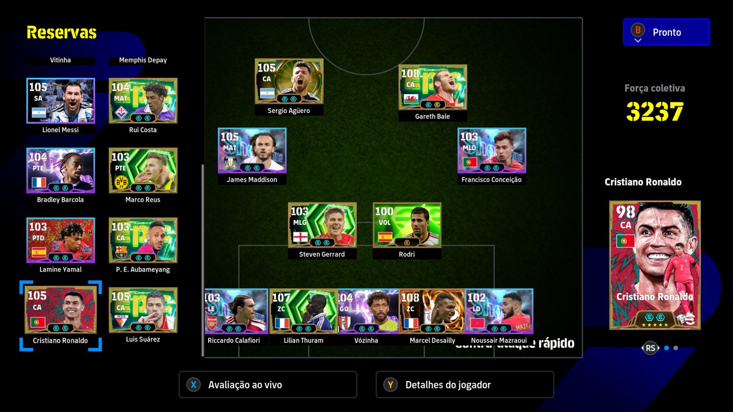 CONTA EFOOTBALL STEAM 3237| BALE 108 |DESAILLY 108|THURAN 107|AGÜERO 105|CR7 105