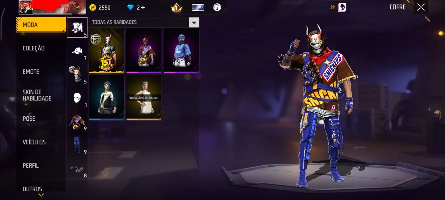Conta de Free fare com samurai escarlate para iniciantes