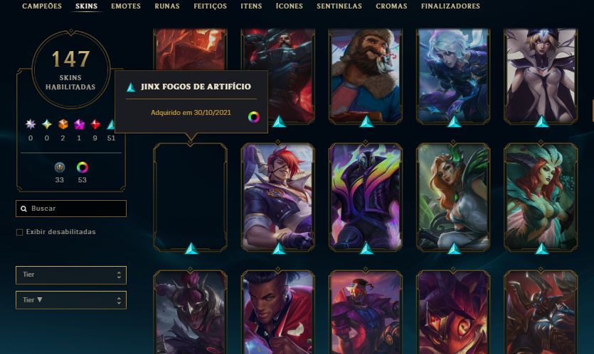 CONTA NIVEL 292 / 147 SKINS / MF EXOCÓSMICA/ 9 LENDÁRIAS/ 51 ÉPICAS /TODOS CHAMP