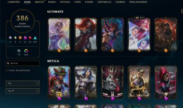 Conta da Riot com 386 skins no LOL rank Gold
