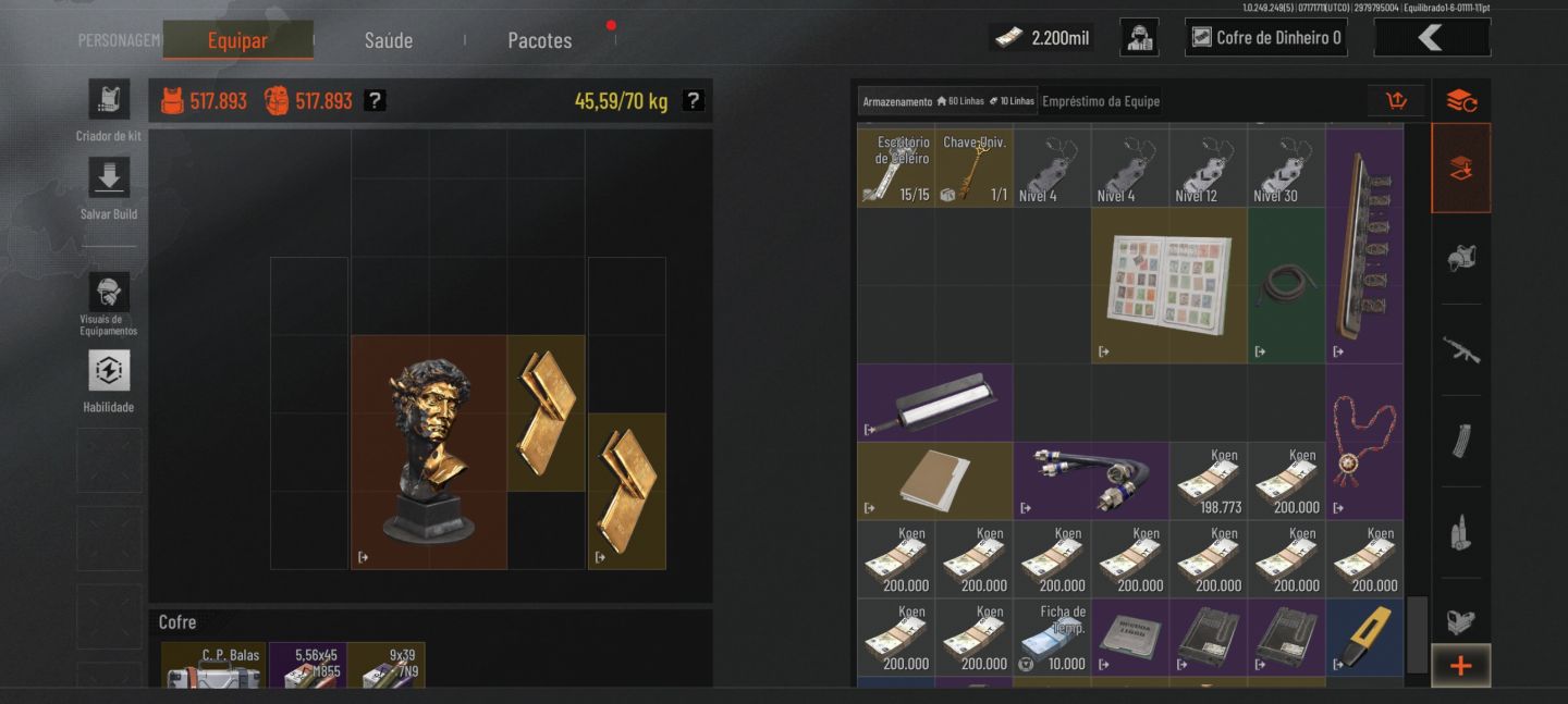 OFERTA (CONTAS ARENA BREAKOUT MOBILE) 4.7M ARMAZÉM + 2.2KK KOEN + CAIXA SEGURA