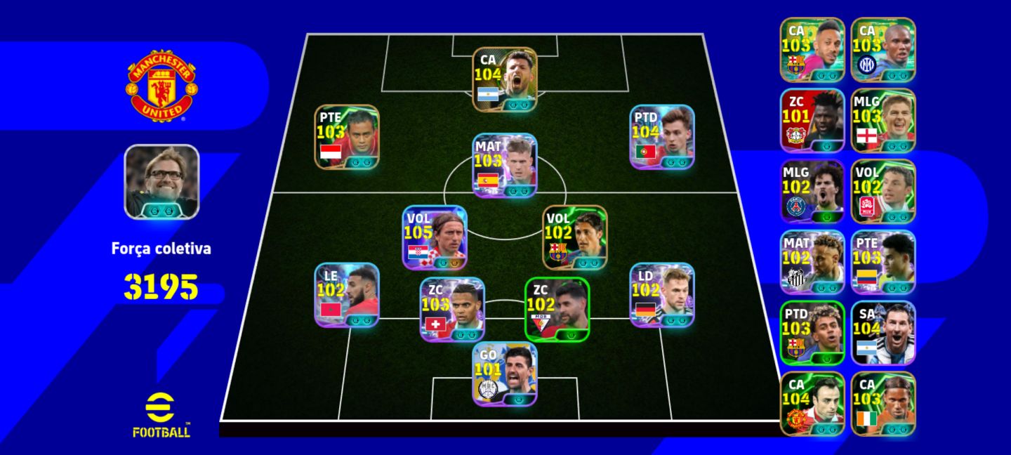 CONTA eFootball 2026 | Força Coletiva 3195 | Messi 104 | Modri 105 |