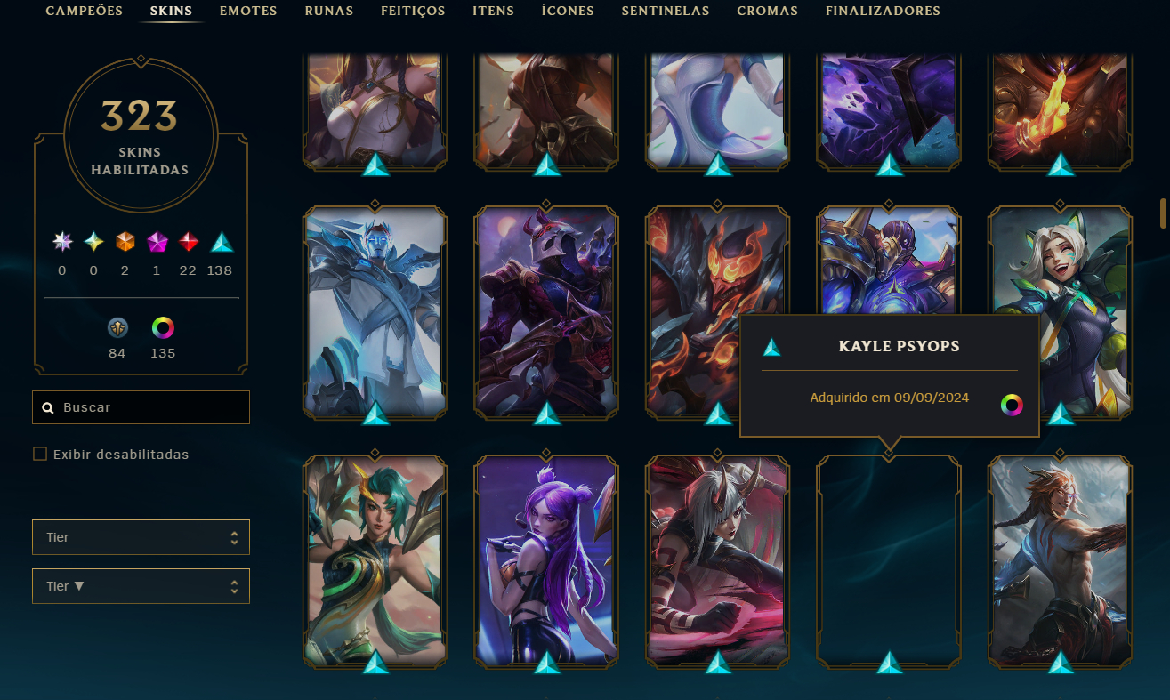 Conta LoL 2013 | ALL CHAMPS | 323 Skins (2 Ultimate) | 136 Cromas + valorant