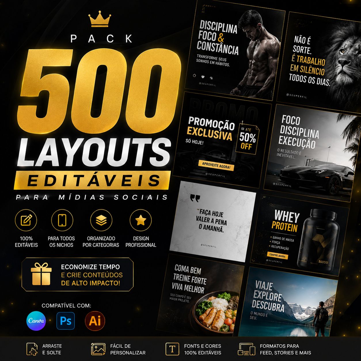 PACK 500 LAYOUTS EDITÁVEIS MÍDIAS SOCIAIS PROFISSIONAIS