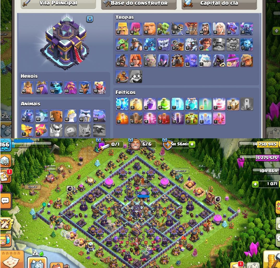 Conta Clash of clans, CV15 Heróis + defesas + muros FULL, Nv EXP 166.