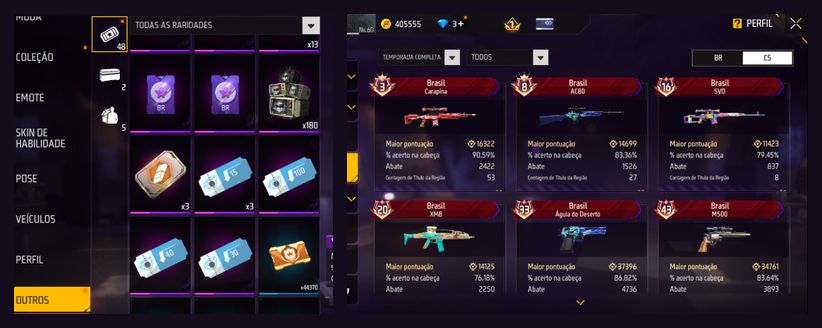 Conta de freefire otima para quem joga AP ou CS rank