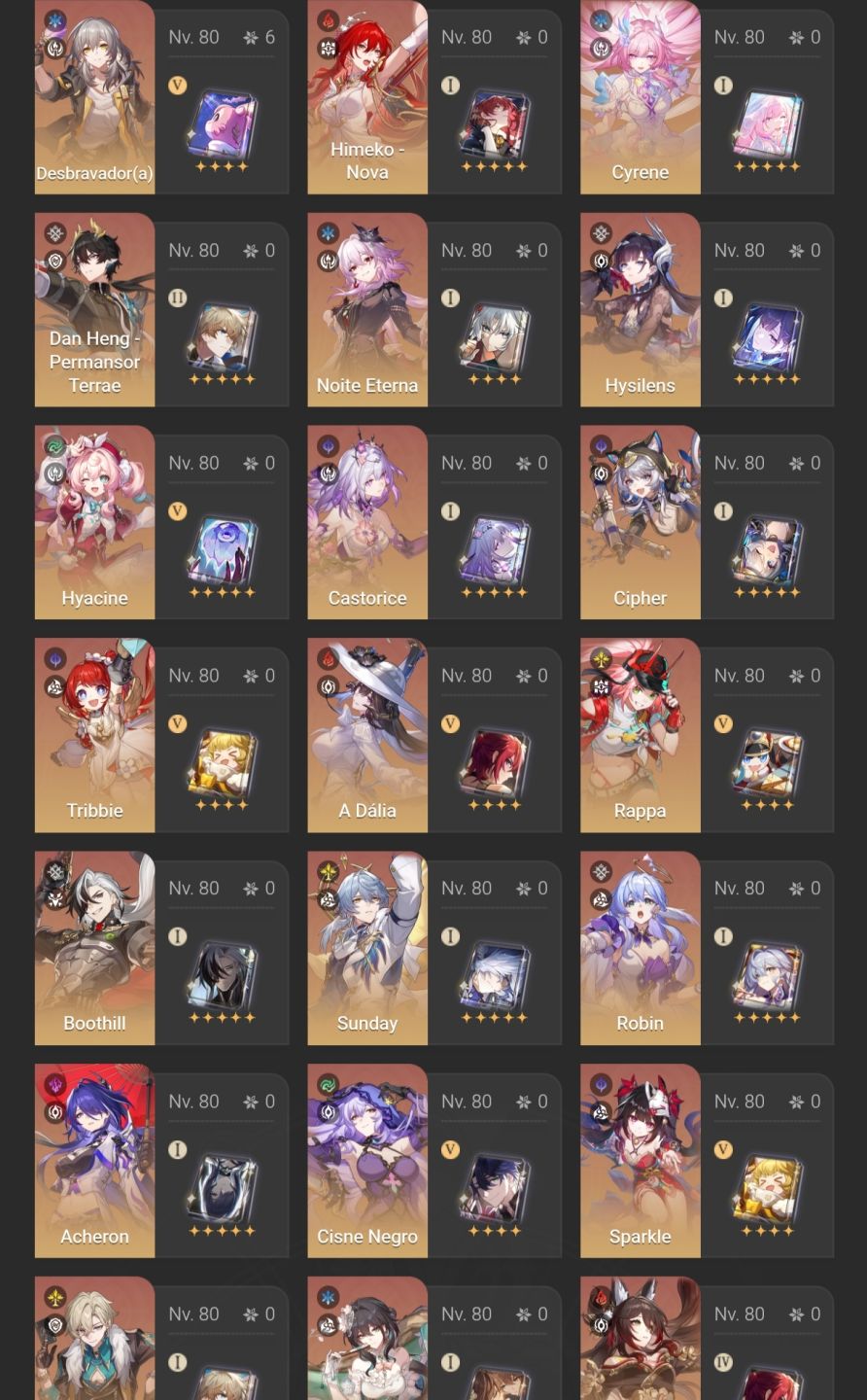 Conta HSR LV MAX | Endgame | Full Eventos | 28 Personagens E 15 LC Limitados