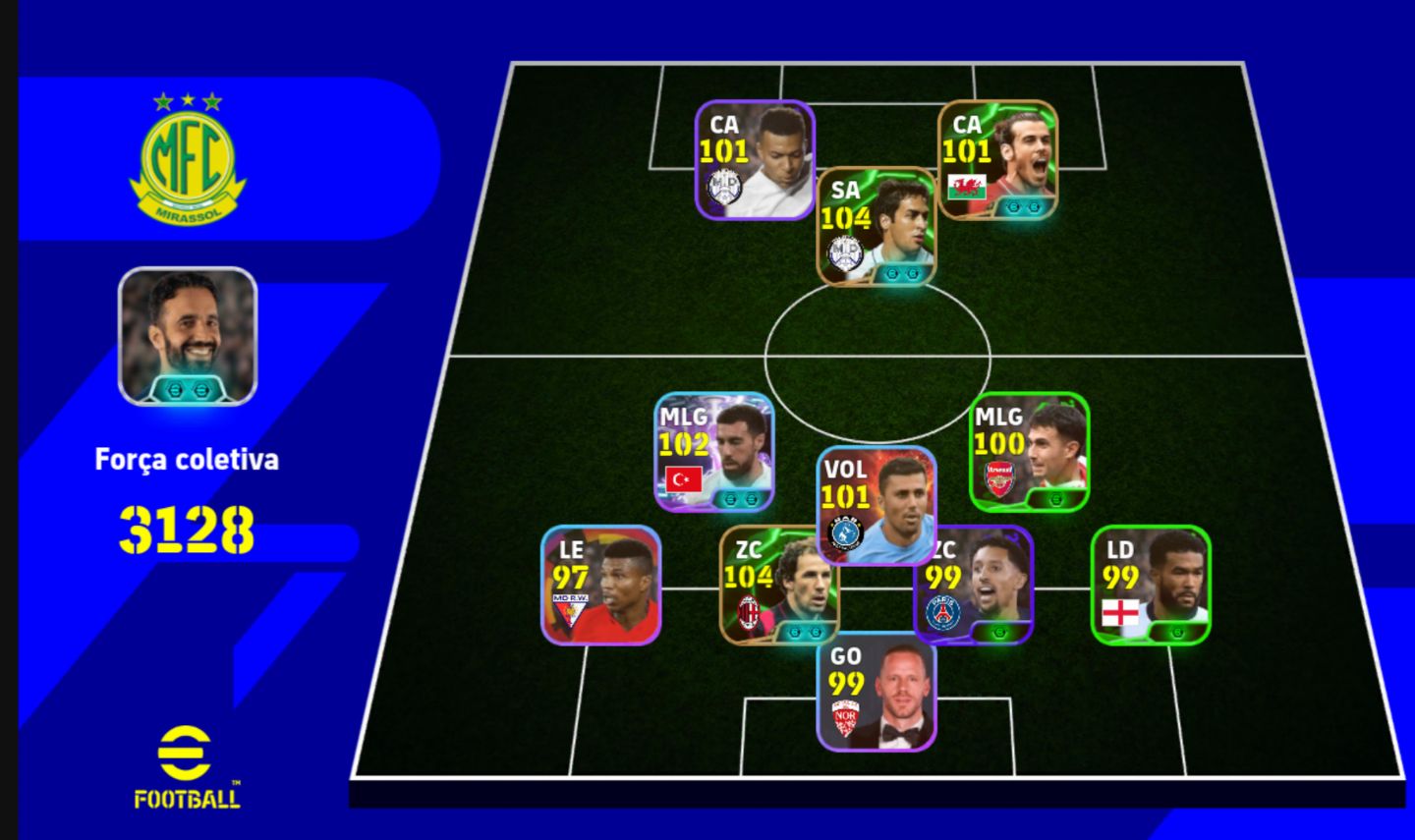 Conta Efootball com Raúl 104, Baresi 104 e Bale Blitz Curler 101