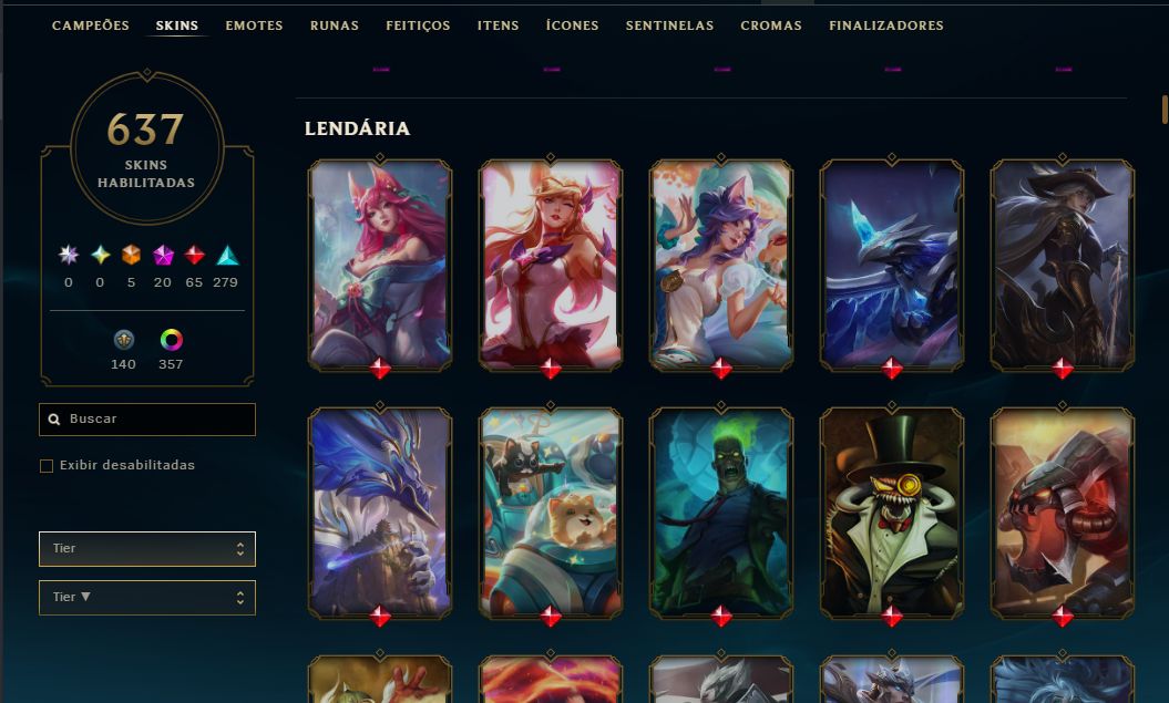 CONTA LOL PLATINA II + 637 skins(5 ultimates, 20 Miticas, 65 Lendarias,279 epic)