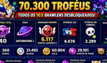 70K Brawl Stars 103/103 BRAWLERS 260 GEMAS 60K GOLD || 9.3K Clash Royale