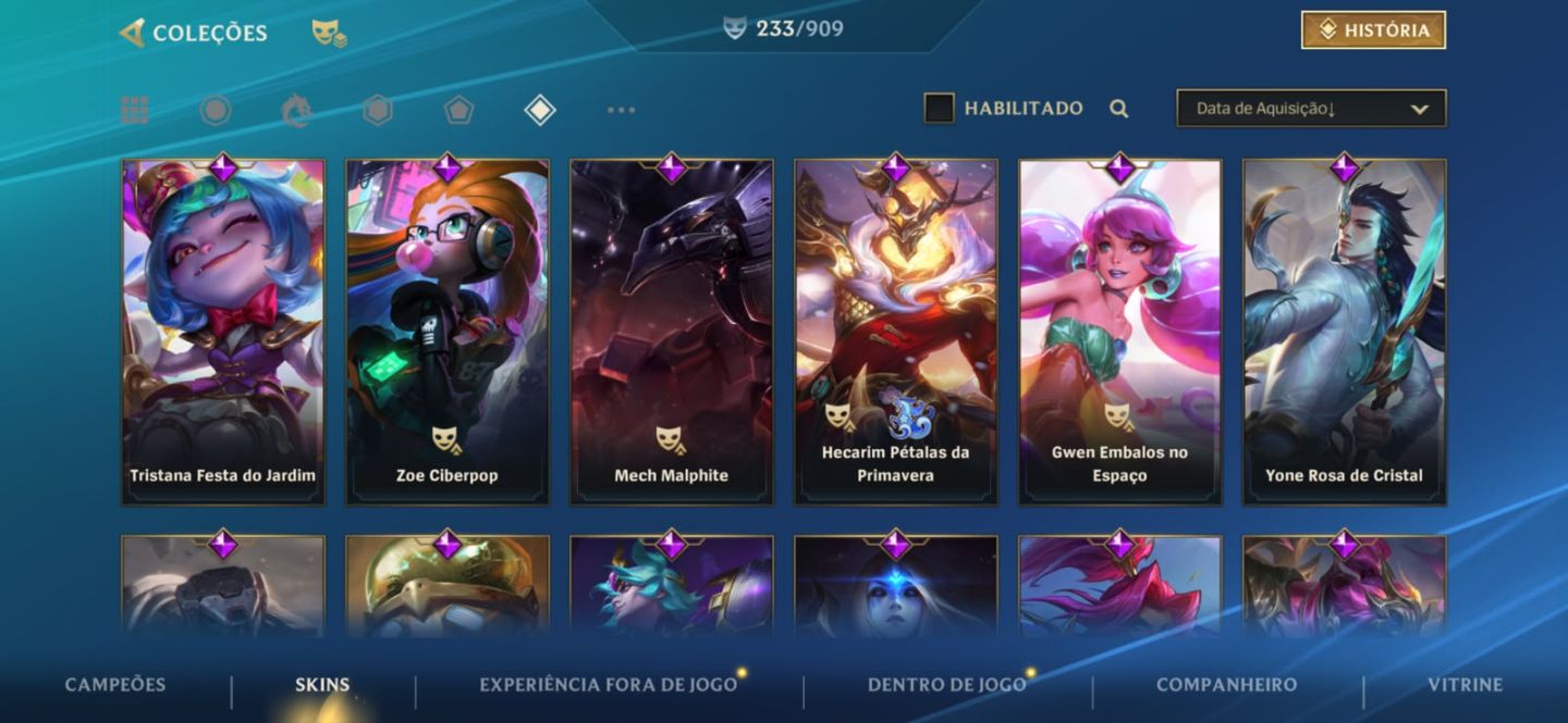 Conta wild rift, todos os campeos, 45k de coleção de skin