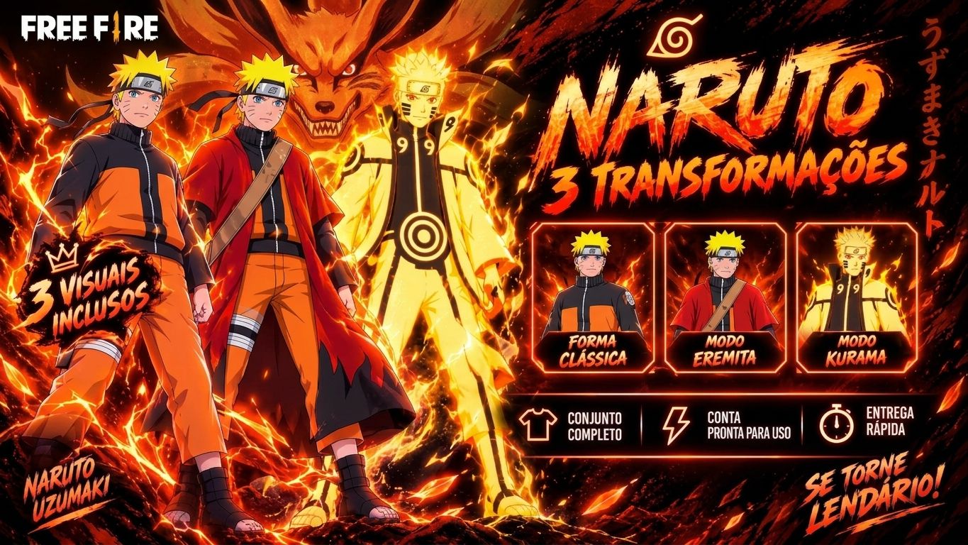 CONTAS FREE FIRE | LEVEL 20+ ,SKINS, DIMAS, UMP ATRIBUTADA ,ANGELICAL | NARUTO