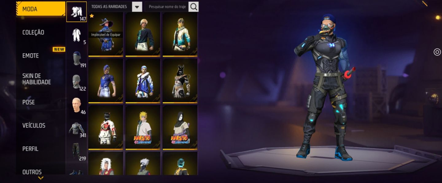 CONTA FF LVL 70 | COLEÇÃO NARUTO + XM8 PALHAÇO SORRATEIRO + MUITAS SKINS RARAS!