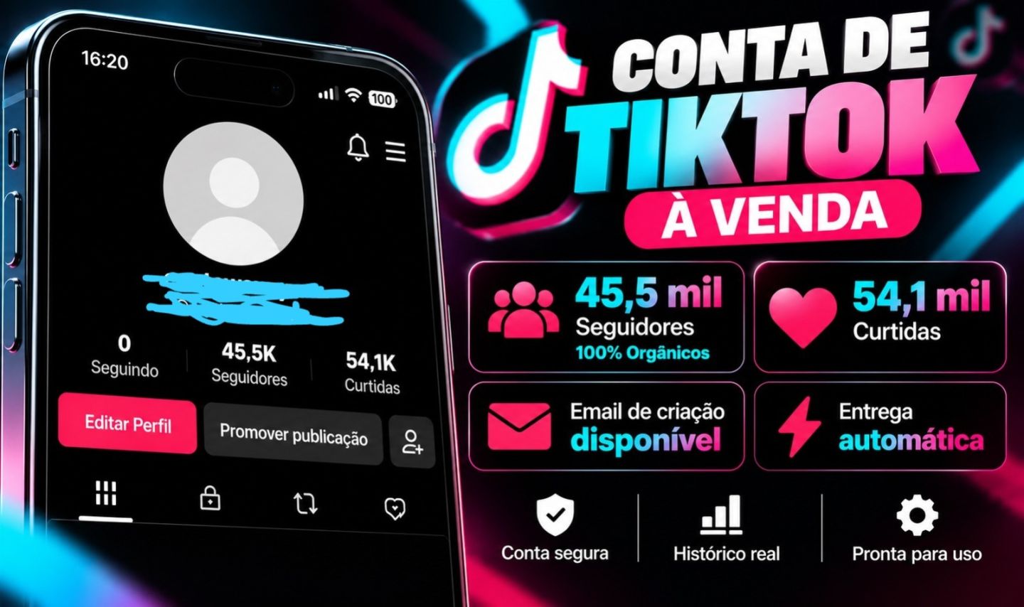 Conta Tiktok 45.5k de seguidores - Seguidores organicos - Email de criação