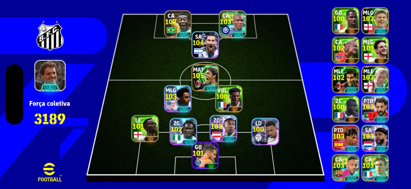 CONTA eFOOTBALL TOP FORÇA 3.189 | PELÉ 107 + ETOO 103