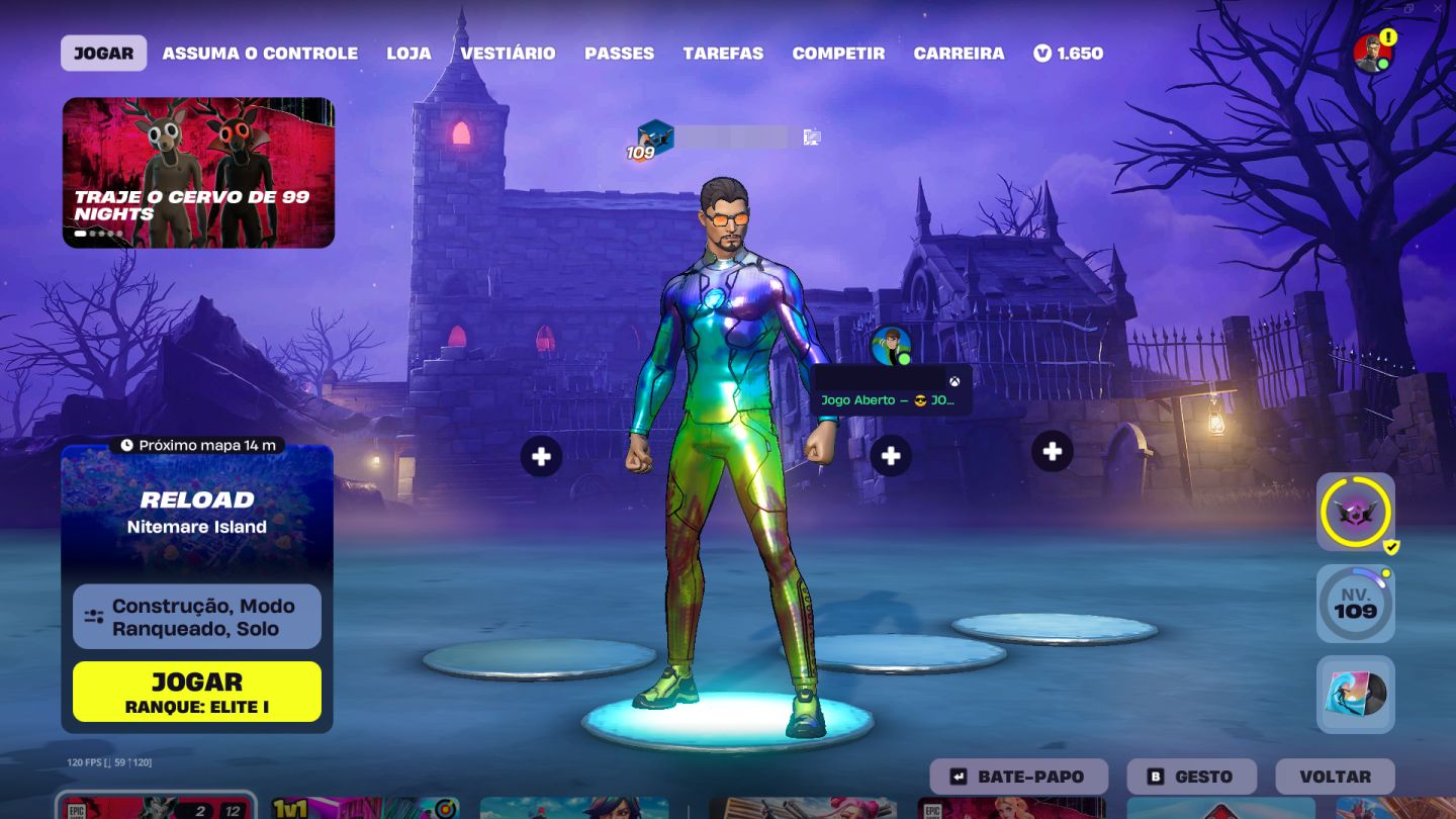 Fortnite 115 Skins, Machado Leviatã, Neymar, Lara Croft e 6 Passes Completos