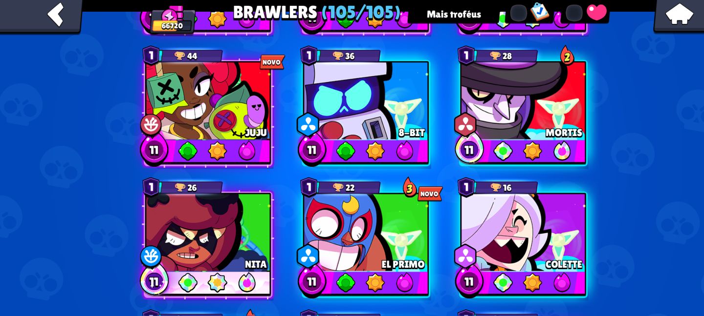CONTA BRAWL STARS 66K TROFÉUS | 105/105 BRAWLERS | 42 COM 1K