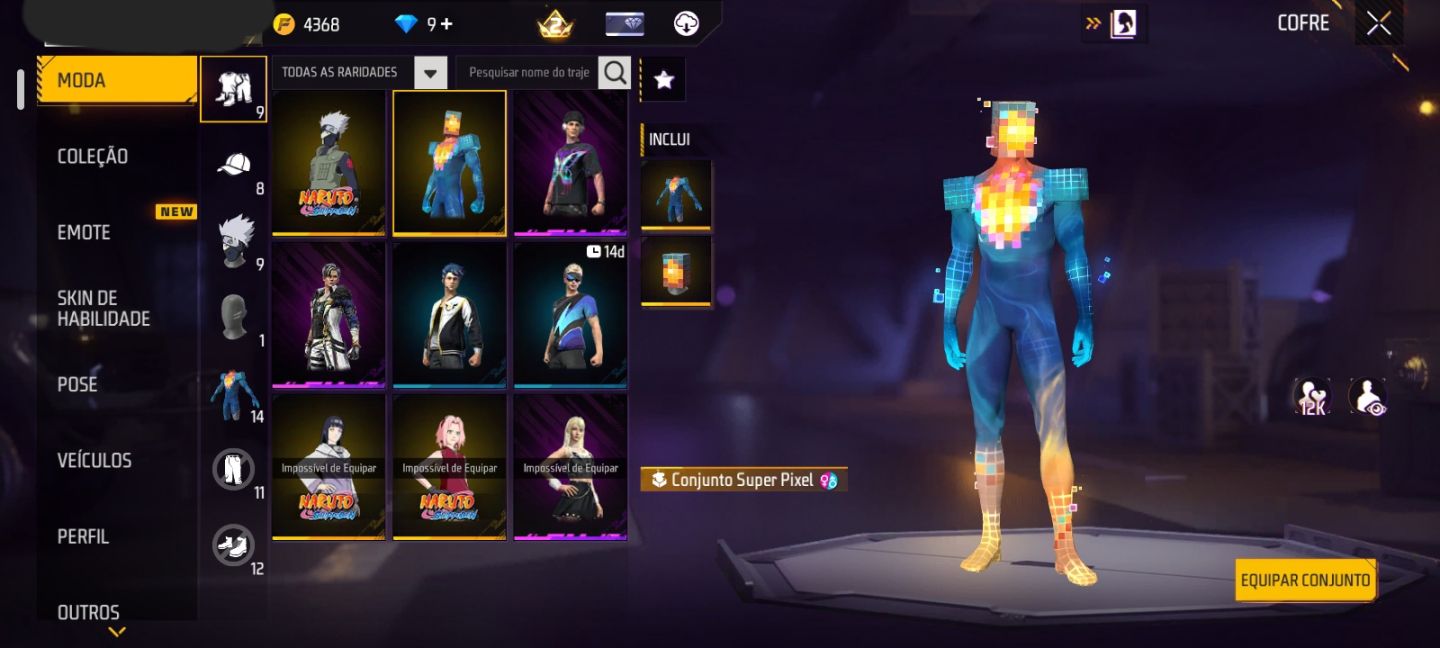 CONTA FF NÍVEL 30 + SUPER PIXEL + 3 SKINS DO NARUTO + 1 ARMA EVOLUTIVA