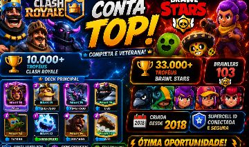 Conta Brawl stars 2018+ Clash Royale 2018!!!, mesmo id , todos brawlers e cartas
