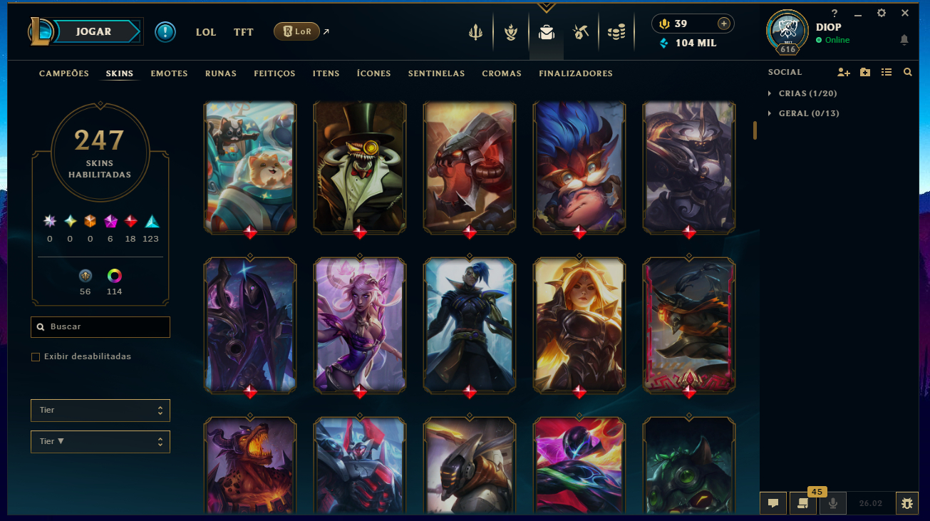 Conta League of Legends LVL 616 - Platina 247 Skins