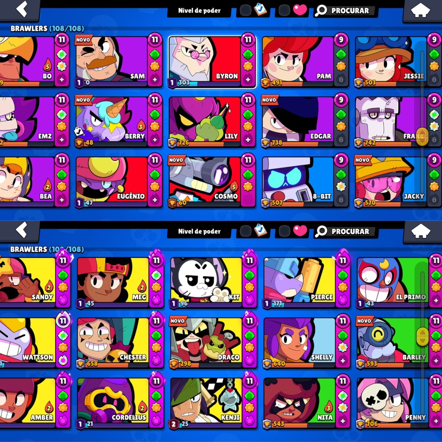 CONTA DE BRAWL STARS 70K DE TROFEUS |108 BRAWLERS VARIAS FAMA