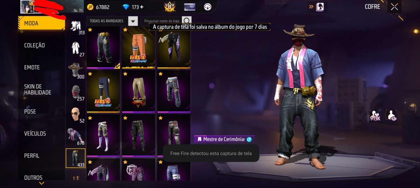 CONTA DE FREE FIRE (FF) SEMI FULL PASSE COM RAGNAROK E PÉ DESCALÇO