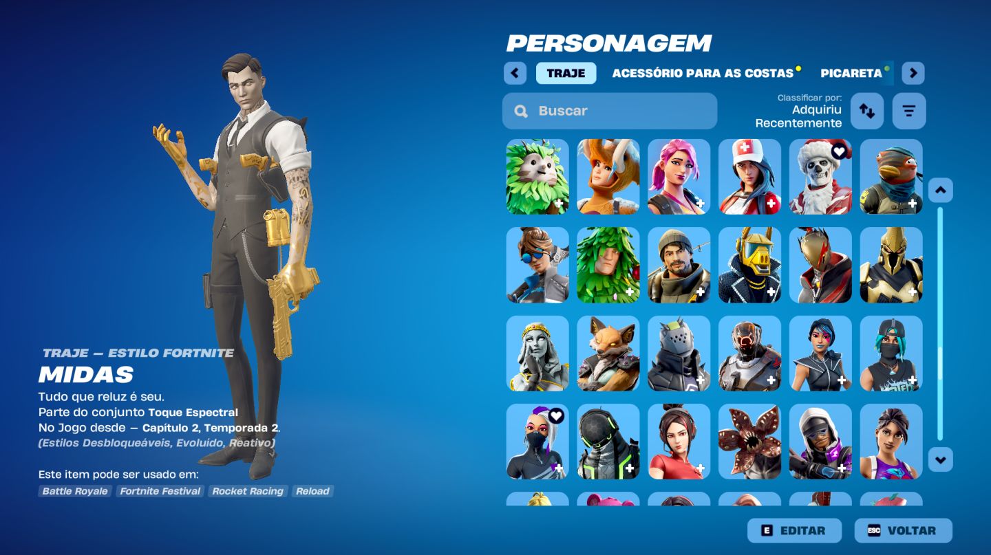 Conta Fortnite skins lendárias (Travis Scott, Kratos, Midas e outras)