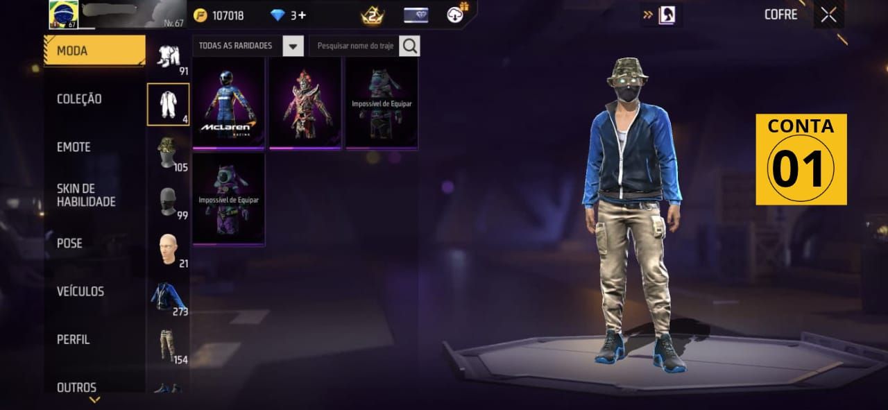 CONTAS FREE FIRE | GEMADAS + VÁRIOS CONJUNTOS E SKINS