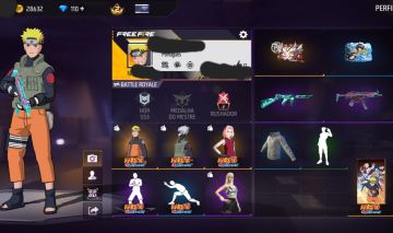 CONTA FF NÍVEL 25 + 3 SKINS DO NARUTO + 2 EMOTES + GELO + 110 DIAMANTES