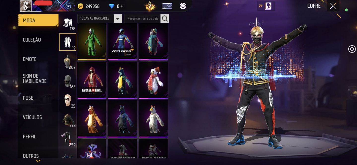 Conta de FF, prime 7, Level 69, muitos itens raros.