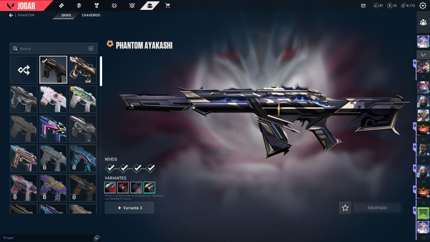 CONTA COM 55 SKINS, KATANA EX.O, FACA VCT LIMITADA, VANDALS E PHANTOMS PREMIUM