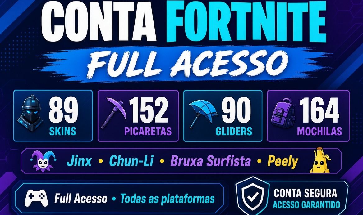 Conta Fortnite Full Acesso | 89 Skins + 152 Picaretas + 90 Gliders