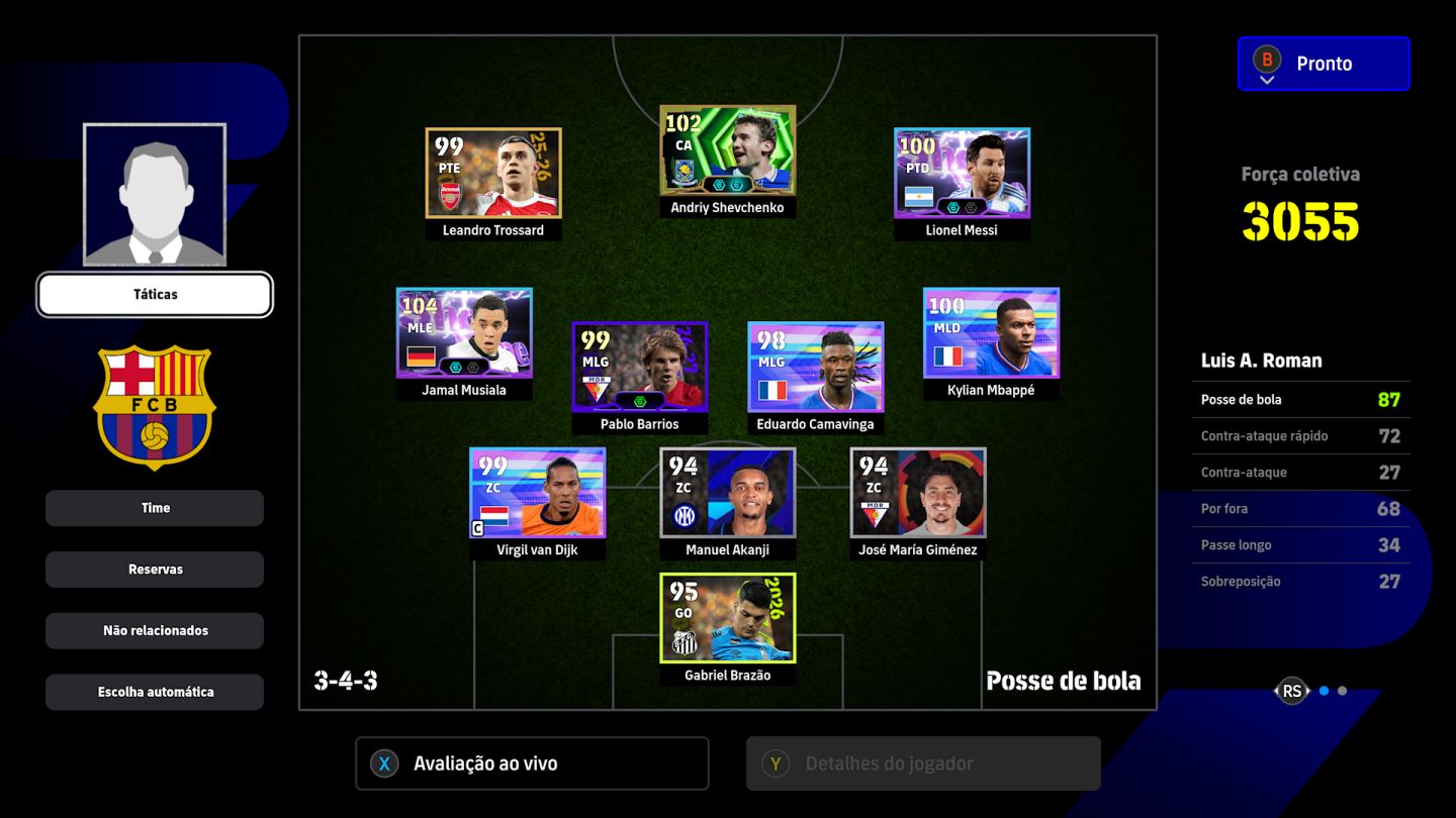 CONTA EFOOTBALL XBOX/PC PARA INICIANTE COM SHEVCHENKO, MUSIALA SHOW TIME E +100