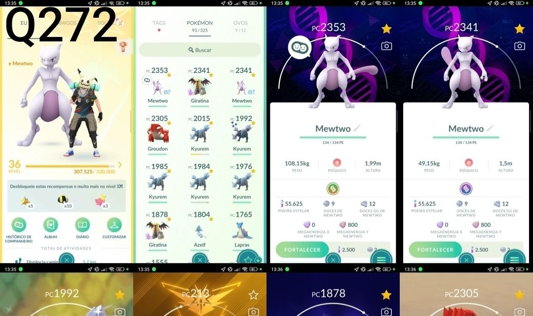 Pokémon GO Lv.36 | 4 Kyurem + Kyurem Shiny | 2 Mewtwo | Giratina Q272