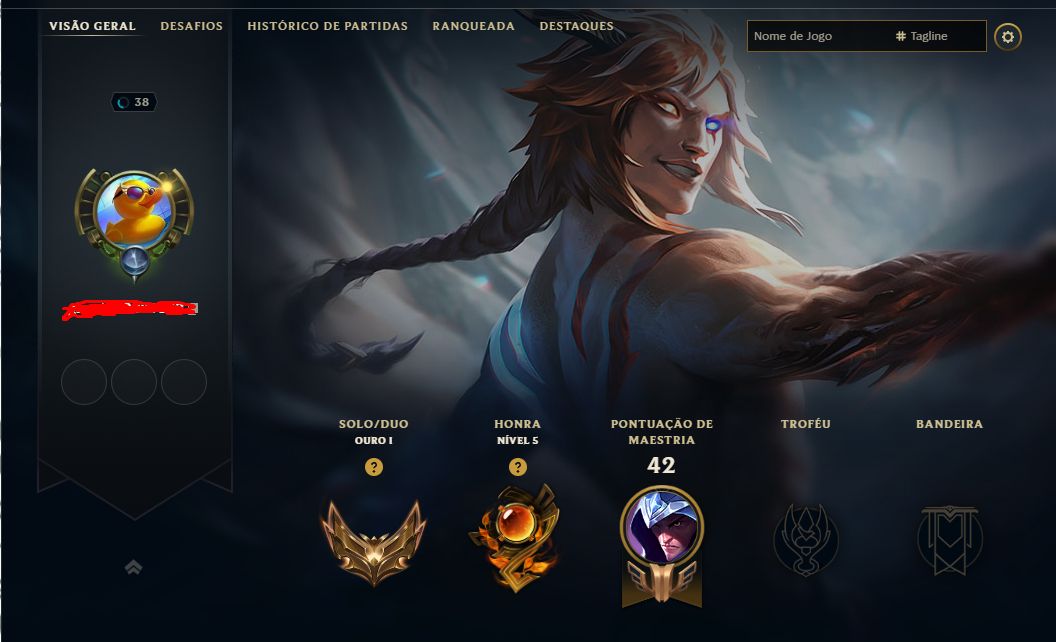 Conta LOL smurf, Gold 1, Kayn Emissario da escuridão, Ezreal academia de batalha