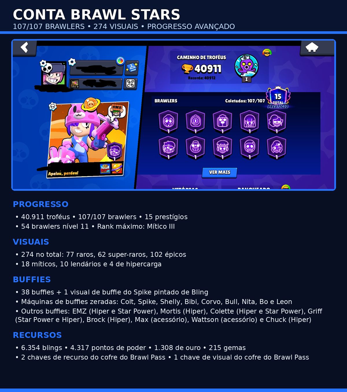 PACOTE 2 CONTAS: BRAWL STARS + CLASH ROYALE | FULL COLEÇÃO